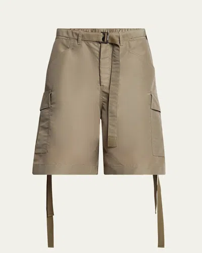 Sacai Men's Twill Cargo Strap Shorts In Taupe