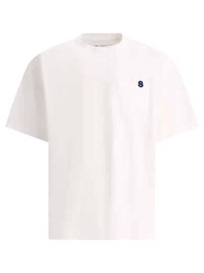 SACAI MEN'S WHITE SHORT SLEEVE T-SHIRT WITH CHEST POCKET AND SIDE SLITS
