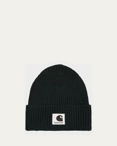 Sacai Men's Wool Knit Beanie In Green