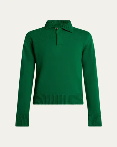Sacai Slim-fit Wool Polo Shirt In Green