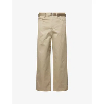 Sacai Mens Beige Belted Straight-leg Cotton Chino Trousers In Neutral