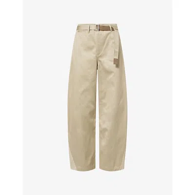 Sacai Mens Beige Belted Wide Barrel-leg Cotton Chino Trousers In Neutral