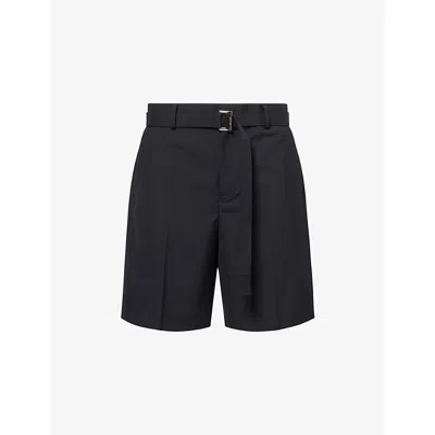 Sacai Mens Black Belted Relaxed-fit Woven Shorts Xs
