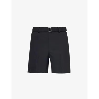 Sacai Mens Black Branded-belt Pressed-crease Woven Shorts