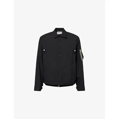 Sacai Mens Black Contrast-layered Wool-blend And Nylon Jacket