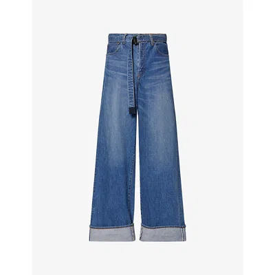 Sacai Mens Blue Sac X Levi's Folded-cuffs Belted Denim Pants
