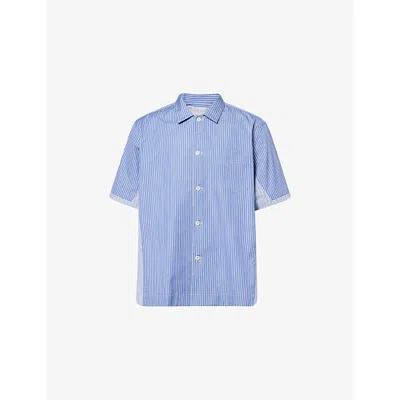 Sacai Mens Blue Stripe Pinstripe Short-sleeve Cotton Poplin Shirt