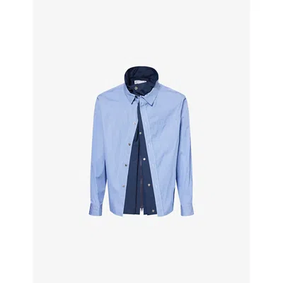 Sacai Mens Blue Stripe Striped Long-sleeve Cotton-poplin Shirt