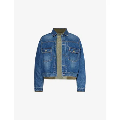 Sacai Mens Blue/khaki  X Levi's Padded Relaxed-fit Denim Jacket