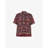 Sacai Mens Bordeaux Floral-print Short Sleeve Woven Shirt In Burgundy
