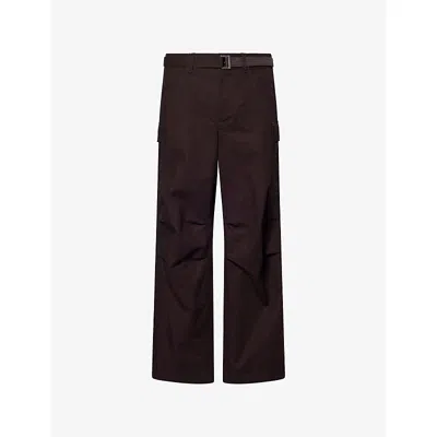 Sacai Mens Brown Rip Stop Straight-leg Cotton-blend Cargo Trousers