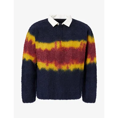Sacai Mens Chusen-dyed Collared Wool-blend Jumper Navy Multi Xs In Blue