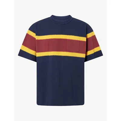 Sacai Mens Chusen-dyed Crew-neck Cotton T-shirt Navy Multi Xs