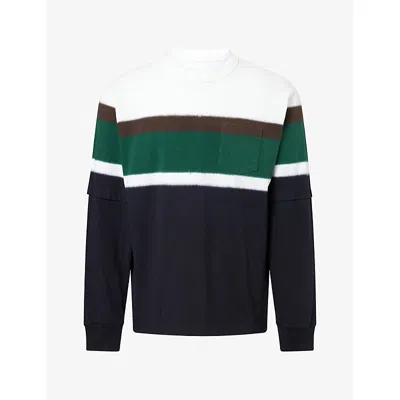 Sacai Mens Chusen-dyed Long-sleeve Cotton T-shirt Black Multi