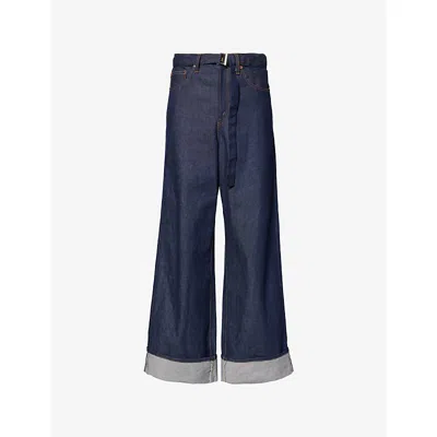 Sacai Mens Indigo Sac X Levi's Folded-cuffs Belted Denim Pants