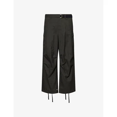 Sacai Mens Khaki Checked Straight-leg Wool Trousers In Black