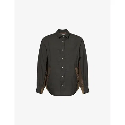 Sacai Mens Khaki Glen Checked Wool-blend Shirt In Brown