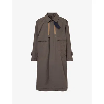 Sacai Mens Khaki Weathercloth Longline Woven Coat Xs In Brown