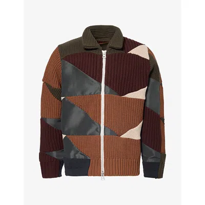 Sacai Khaki & Brown A.p.c. Edition Quilts Knit Blouson Jacket In Multi