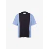 Sacai Mens Navy X Blue Stripe Shirt-sleeve Striped Cotton T-shirt In Blue