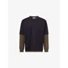 Sacai Mens Navy X Khaki Layered Long-sleeve Cotton T-shirt In Blue