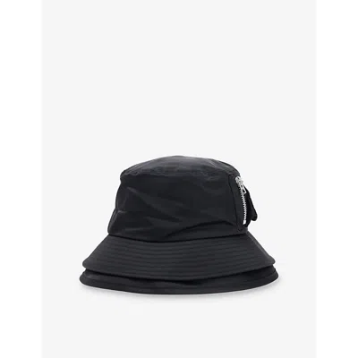 Sacai Mens Black Pocket Double-brim Nylon Bucket Hat
