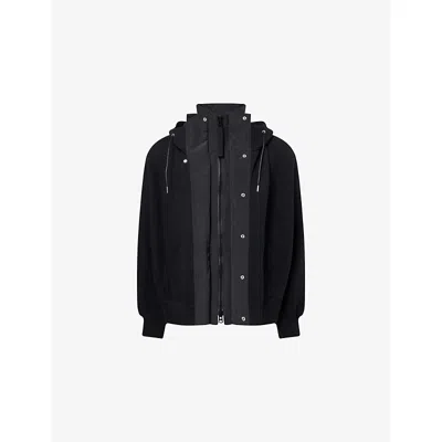 Sacai Mens Black Sponge Relaxed Cotton-nylon Blend Hoody