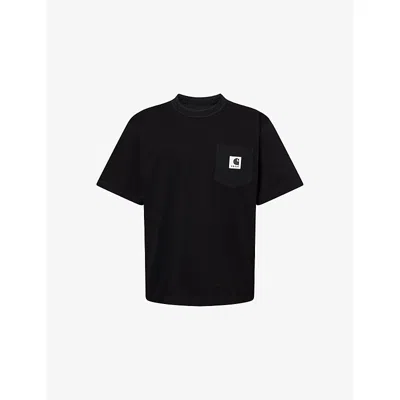 SACAI MENS BLACK SACAI X CARHARTT WIP SHORT-SLEEVE COTTON-JERSEY T-SHIRT XS