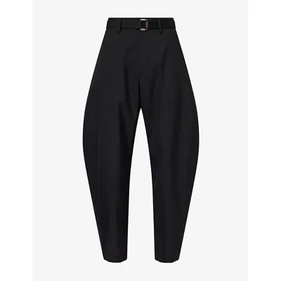 Sacai Mens Suiting Barrel-leg Wool-blend Trousers Black