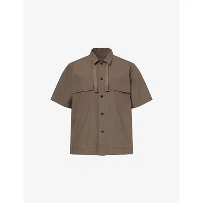 Sacai Mens Taupe Drawstring-hem Cotton Shirt In Brown