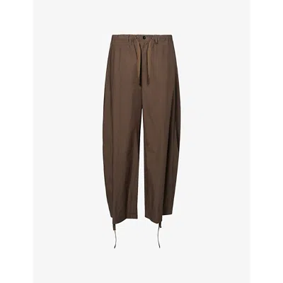 Sacai Mens Taupe Typewriter Drawstring-waist Cotton Trousers Xs In Brown