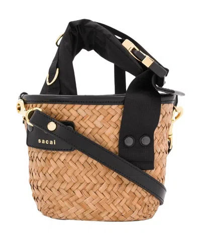 Sacai Micro Marche Woven Bucket Bag In Brown