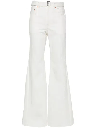 Sacai High-waisted Belted Flared Jeans In White