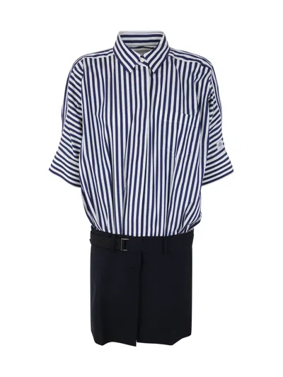 Sacai Thomas Mason Cotton Poplin Dress Clothing In Blue