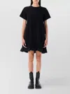 Sacai Ruffled Hem T-shirt Dress With Relaxed Silhouette In Black