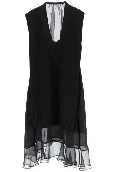 SACAI MIDI DRESS WITH KNITTED PANEL