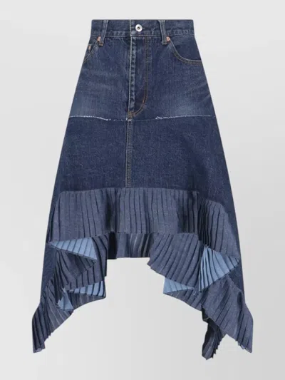 Sacai Midi Skirt Asymmetric Design Back Pockets Pleated In Blue