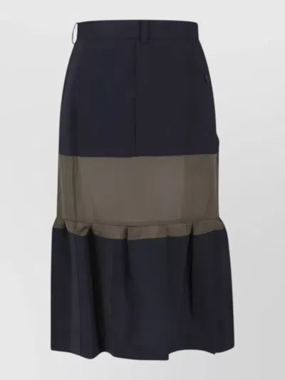 Sacai Midi Skirt Belt Loops Button Pleated Hem In Black