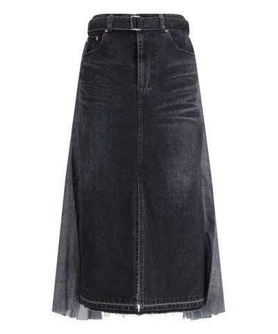 Sacai Midi Skirt In Black