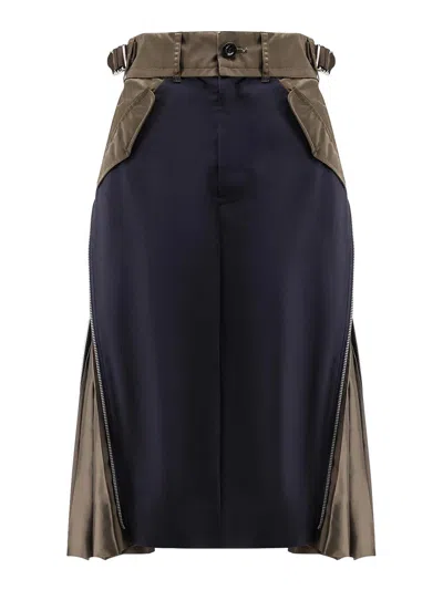 Sacai Tailored Skirt With Belted High Waist In Blue
