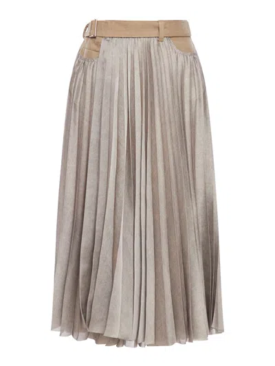 Sacai Midi Skirt With Denim Inserts In Nude & Neutrals