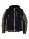 Sacai Midnight Blue Zip-through Hoodie With Contrasting Olive Satin Sleeves In Multi