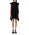 Sacai Mini Dress With Asymmetric Hem And Back Drape In Black
