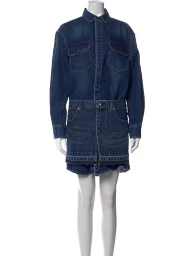 Pre-owned Sacai Mini Dress In Blue