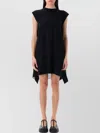 Sacai Mini Dress With Asymmetric Hem And Back Drape In Black