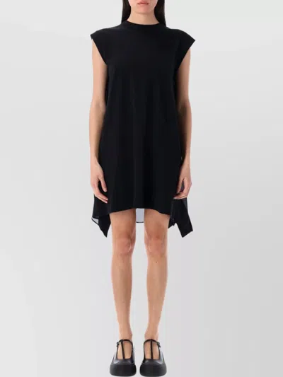 Sacai Mini Dress With Asymmetric Hem And Back Drape In Black