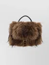 Sacai Mini Handbag With Faux Fur Texture In Brown