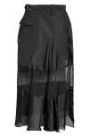 Sacai Pleated Panelled Midi Skirt In Black