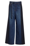 Sacai Womens Panelled Suiting Wide-leg Denim Trousers Blue Navy In Blue/navy