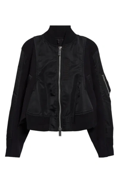 Sacai Mixed Media Bomber Jacket In Black